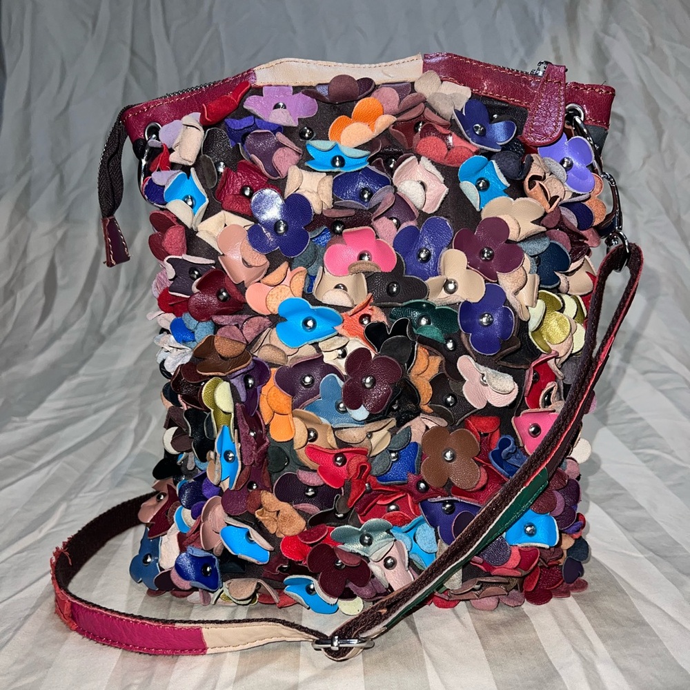 Leather floral crossbody